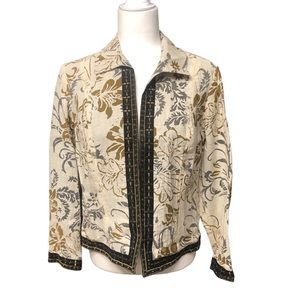 Coldwater Creek Womens Small Petite Blazer jacket linen blend Floral boxy office